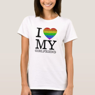 Camiseta Eu amo minha namorada bandeira LGBT coração Dia do
