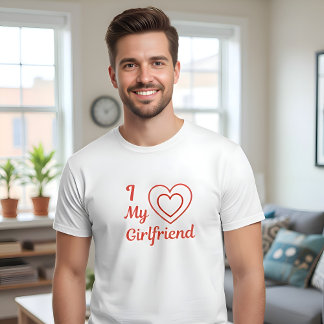 Camiseta Eu Amo Minha Namorada Corações Vermelhos Caligrafi