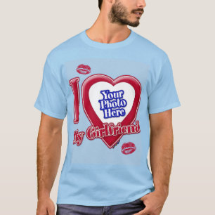Camiseta Eu Amo Minha Namorada Foto Coração Vermelho Beijo 