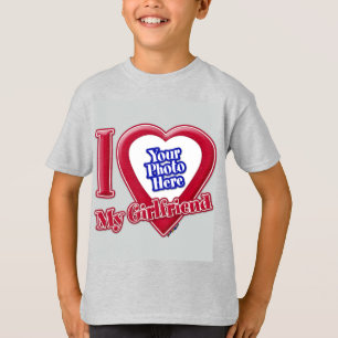 Camiseta Eu Amo Minha Namorada Foto Coração Vermelho Cinza