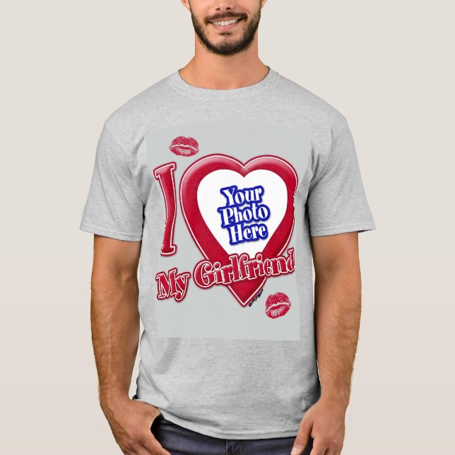 Camiseta Eu Amo Minha Namorada Foto De Cinza De Beijo Verme (Frente)