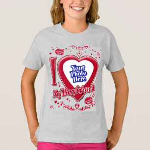 Camiseta Eu Amo Minha Namorado Foto De Cinza Vermelha