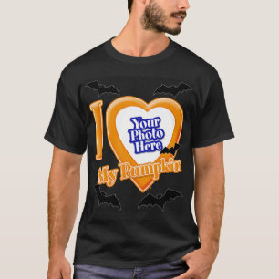 Camiseta Eu Amo Minha Pumpkin Com Sua Foto Com Morcegos
