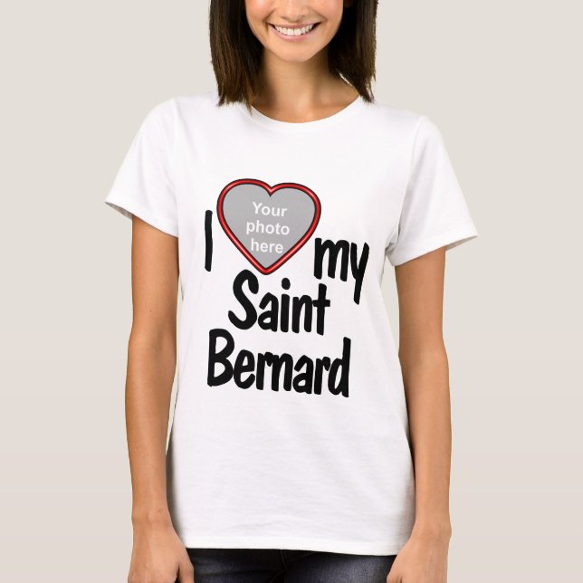 Camiseta Eu Amo Minha Santo Bernard Red Heart Dog Foto (Frente)