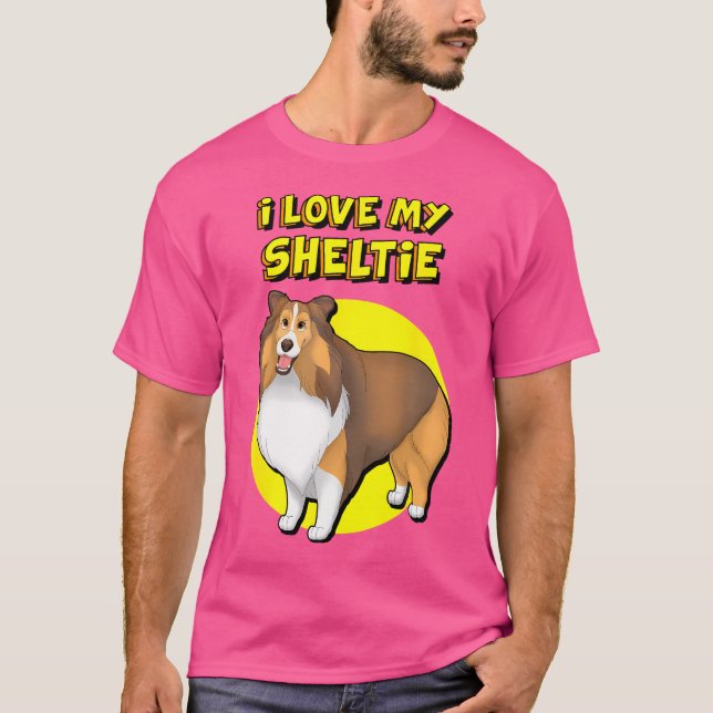 Camiseta Eu Amo Minha Shelly Sable White Shetland Sheepdog (Frente)