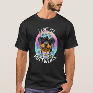 Camiseta Eu Amo Minhas Flores de Cachorro Mãe Rottweiler Fi