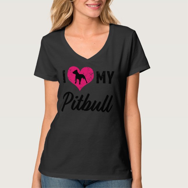 Camiseta Eu Amo Minhas Mulheres Pitbull Relaxando Ajustado (Frente)