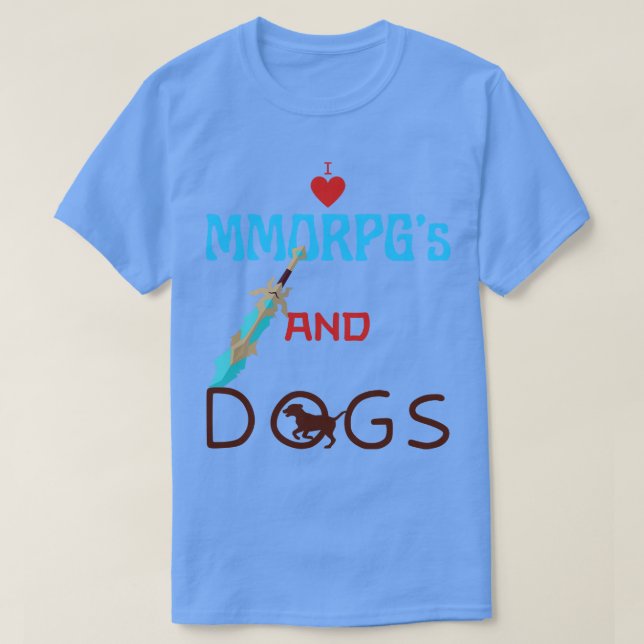 Camiseta Eu Amo Mmorpgs E Cães (Frente do Design)