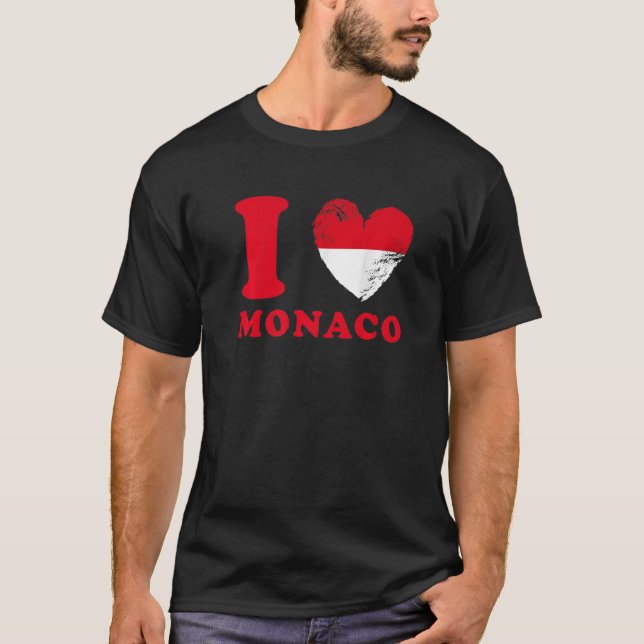 Camiseta Eu amo Mônaco Drapeau em forma de coeur Mônaco 1 (Frente)