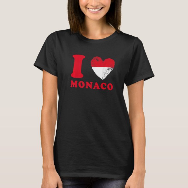 Camiseta Eu amo Mônaco Drapeau em forma de coeur Mônaco 1 (Frente)