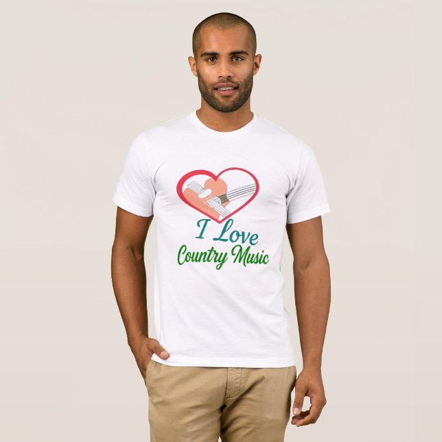Camiseta Eu amo música country - Heart and Guitar Design (Frente Completa)