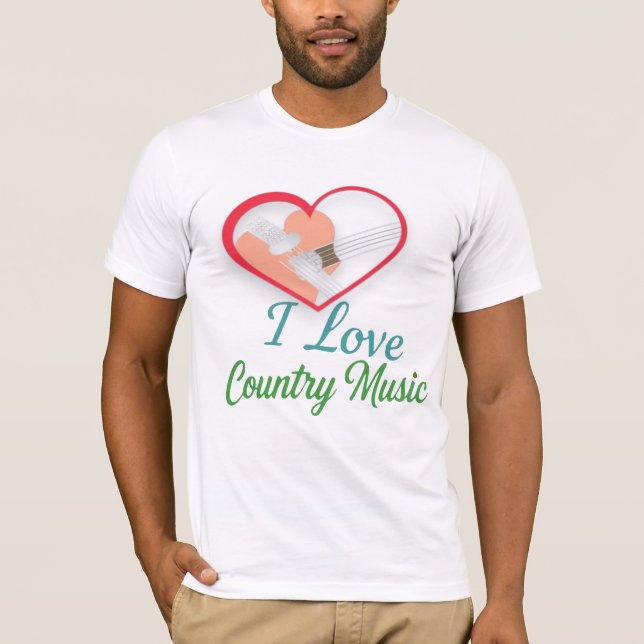 Camiseta Eu amo música country - Heart and Guitar Design (Frente)