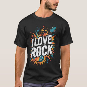 Camiseta Eu Amo Música Rock Explosão de Notas de Guitarra