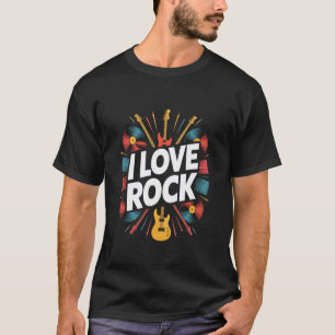 Camiseta Eu Amo Música Rock Guitarra Discos de Vinil