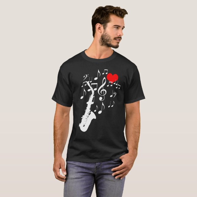 Camiseta Eu amo música saxofone, engraçada (Frente Completa)