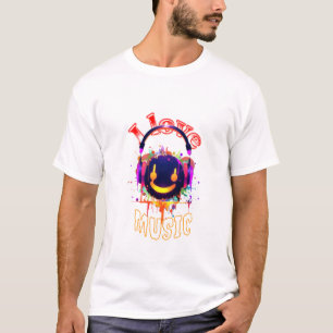 Camiseta Eu Amo Música Sorriso Headphones DJ vibe branco