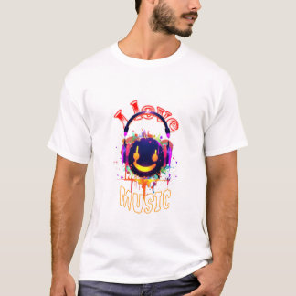 Camiseta Eu Amo Música Sorriso Headphones DJ vibe branco