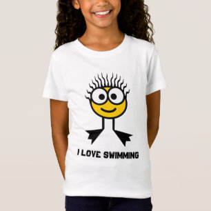 Camiseta Eu amo nadar - caráter amarelo da natação