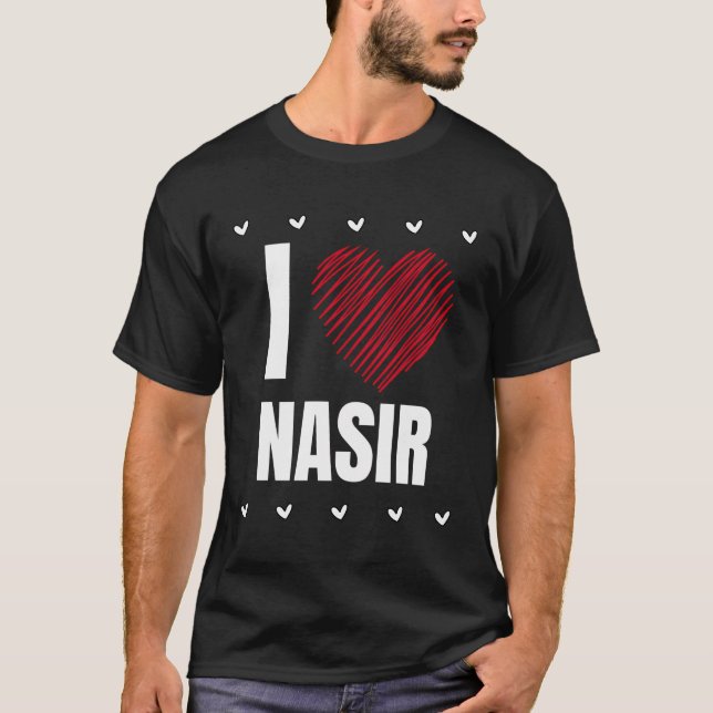 Camiseta Eu Amo Nasir Primeiro Nome Legal Heart Personali E (Frente)