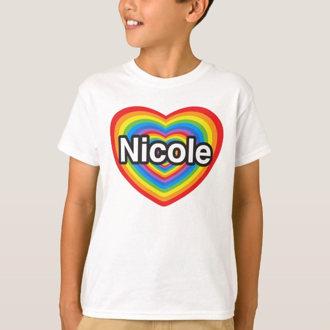 Camiseta Eu amo Nicole. Eu te amo Nicole. Coração (Frente)