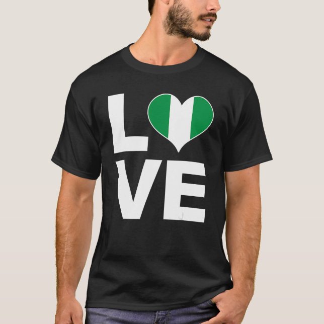 Camiseta Eu amo Nigéria Heart Flag Nigéria (Frente)