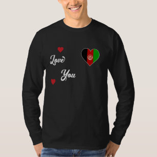 Camiseta Eu amo o Afeganistão com bandeira afegã em um cora