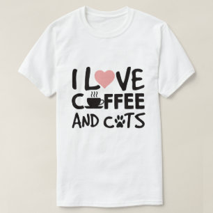 Camiseta Eu amo o café e os gatos