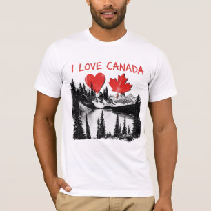 Camiseta Eu amo o Canadá. Coração. Folha de bordo canadense
