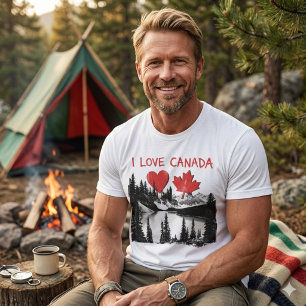 Camiseta Eu amo o Canadá. Coração. Folha de bordo canadense