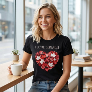 Camiseta Eu amo o Canadá. Coração. Folha de bordo canadense