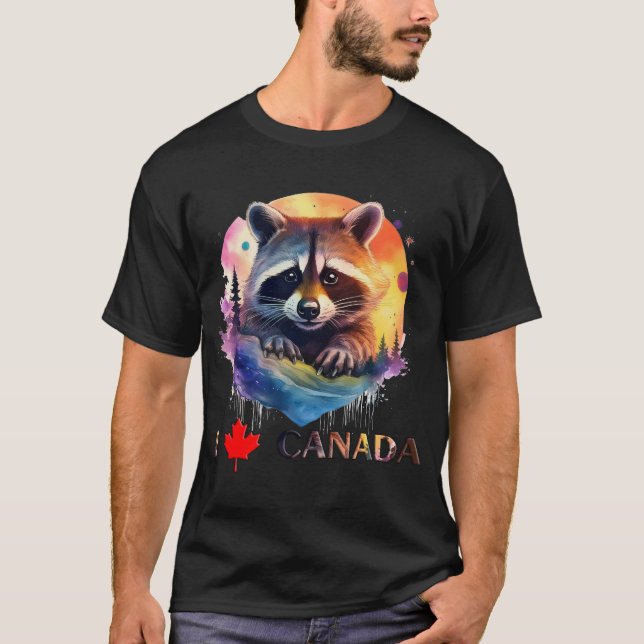 Camiseta Eu amo o Canadá, guaxinim. (Frente)