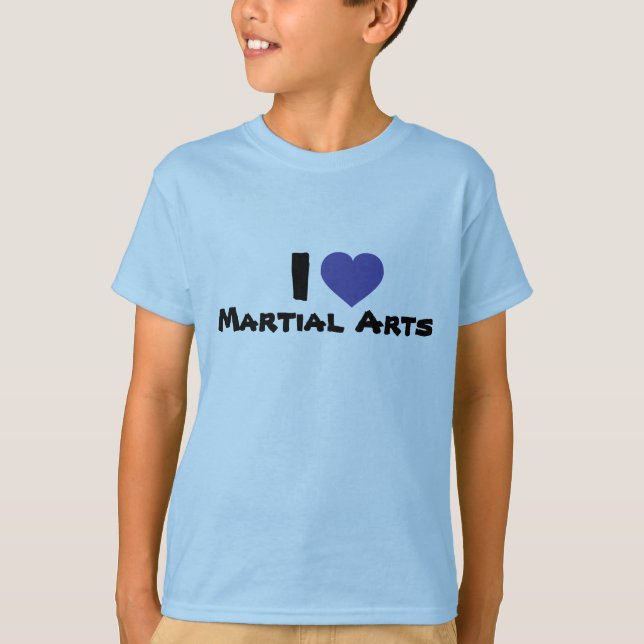 Camiseta Eu amo o coração azul das artes marciais (Frente)