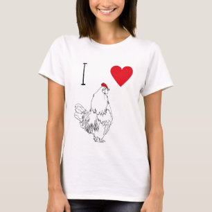Camiseta Eu amo o coração vermelho das galinhas & o desen