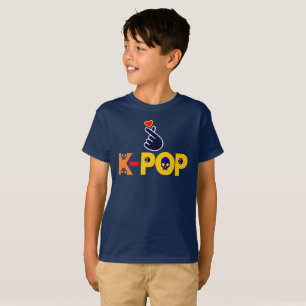 Camiseta ♥ Eu Amo o KPop Coreano-Estilo Adorável Dedo Cardí