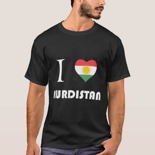 Camiseta Eu amo o kurdistan - texto branco, preto (Frente)