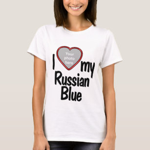 Camiseta Eu Amo O Meu Azul Russo - Foto De Gato Com Forma D