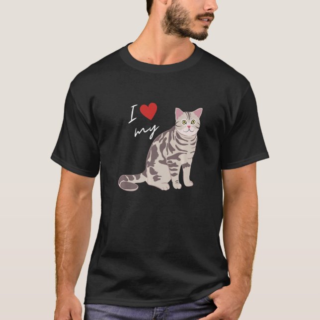 Camiseta Eu Amo O Meu Gato De Cabeça De Baixo Americano Par (Frente)