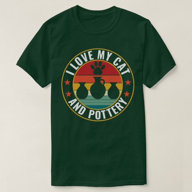 Camiseta Eu amo o meu gato e a Pottery Engraçada (Frente do Design)