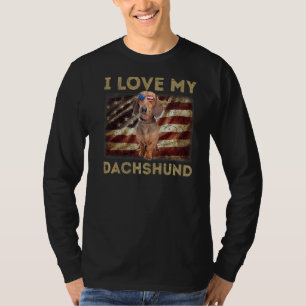 Camiseta Eu Amo O Meu Pai Dachshund Mãe A Bandeira American