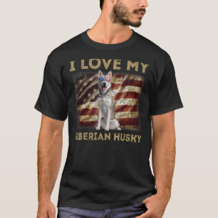 Camiseta Eu Amo O Meu Pai Siberiano Husky Mãe Bandeira Amer