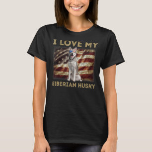 Camiseta Eu Amo O Meu Pai Siberiano Husky Mãe Bandeira Amer
