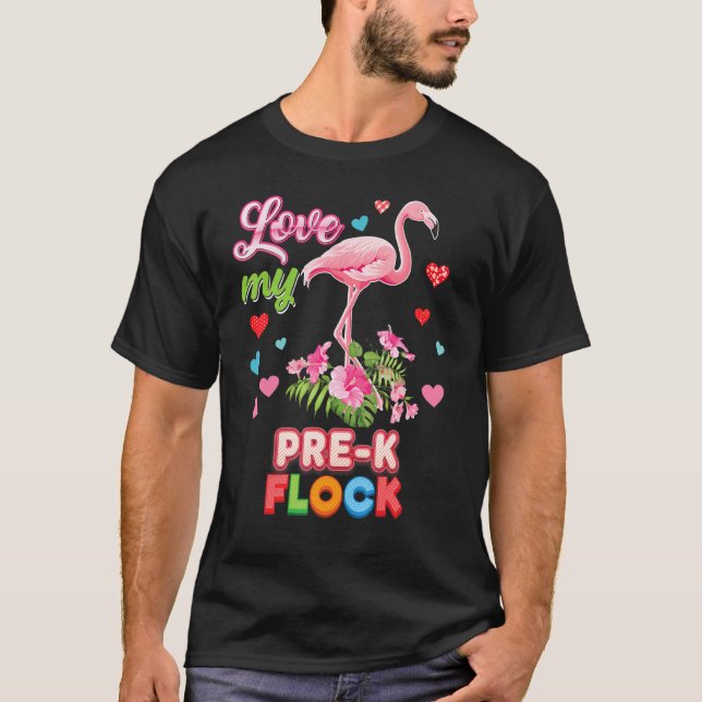 Camiseta Eu Amo O Meu Professor Flamingo De Relógio Pré-K D (Frente)