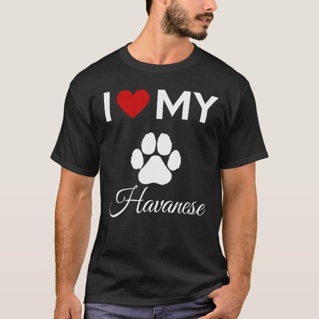 Camiseta Eu amo o meu texto personalizado de cão do Havanês (Frente)