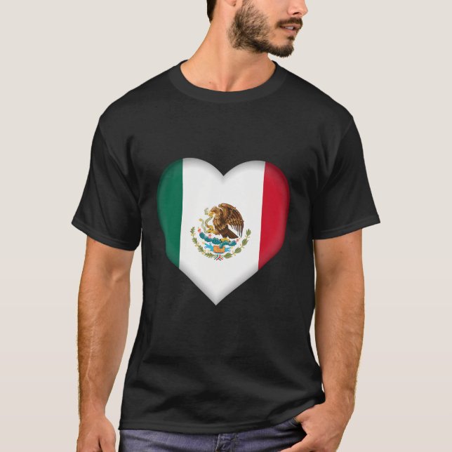 Camiseta Eu Amo o México Bandeira do Coração Mexicano (Frente)