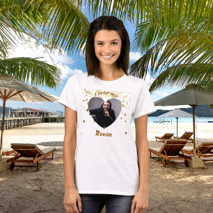 Camiseta Eu amo o nome da foto do coração do meu namorado