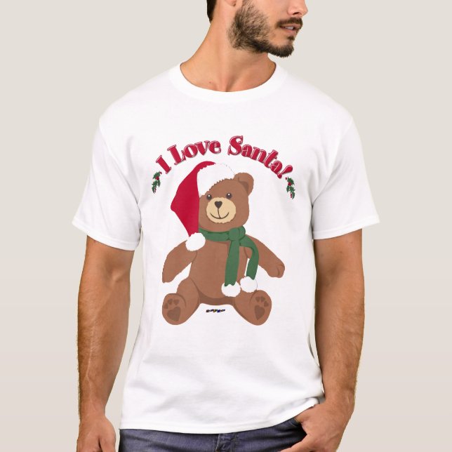 Camiseta Eu Amo o Papai Noel! Urso de Natal (Frente)