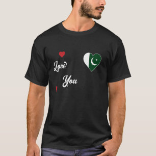 Camiseta Eu amo o Paquistão com bandeira paquistanesa em um