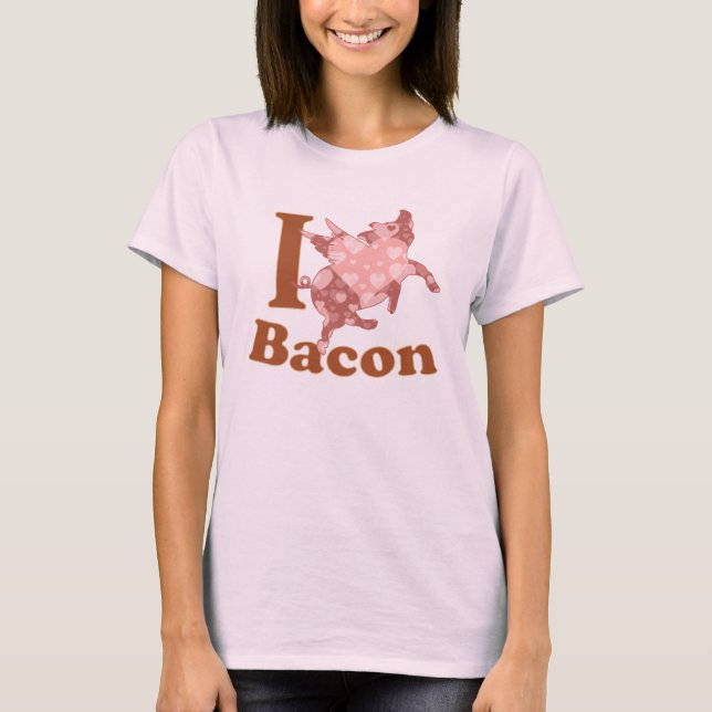 Camiseta EU AMO o porco do vôo do BACON (Frente)