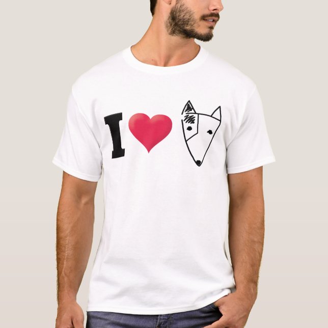 Camiseta Eu amo o preto de bull terrier (Frente)