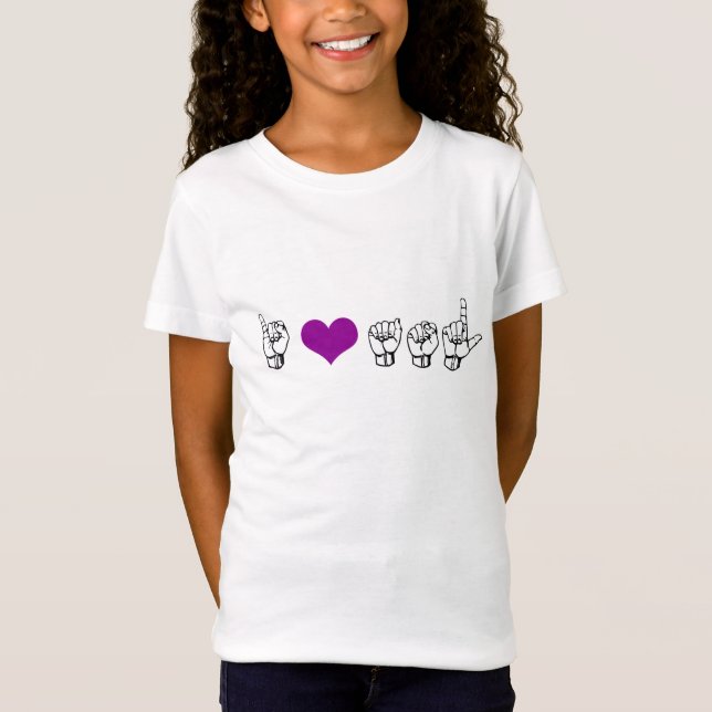 Camiseta Eu amo o T das meninas do ASL (linguagem gestual (Frente)